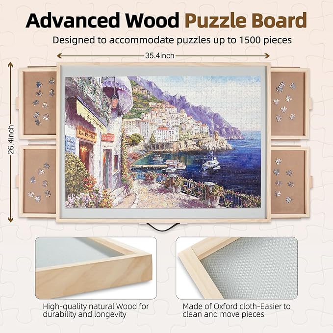 Natural Wood 2-in-1 Tilt and Turn Puzzle Table - with Drawer