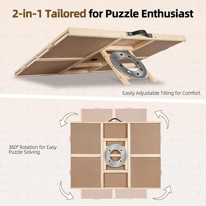 Natural Wood 2-in-1 Tilt and Turn Puzzle Table - with Drawer