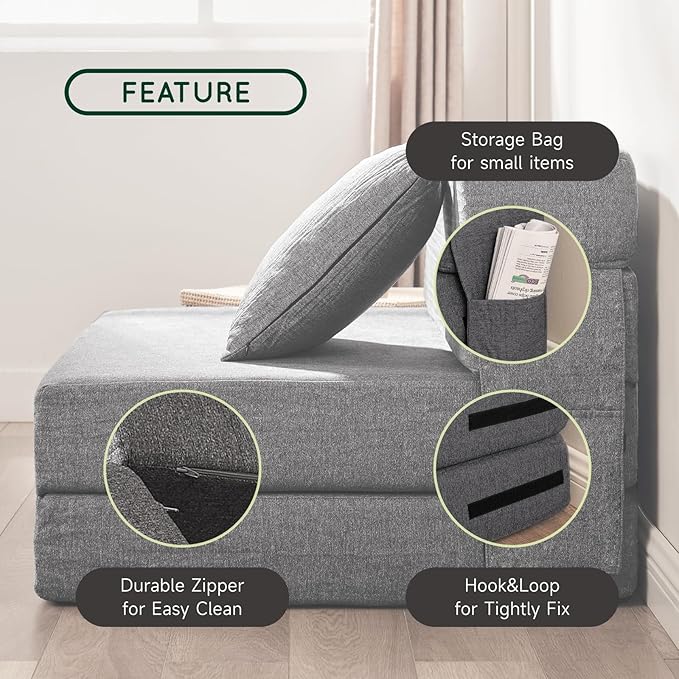 Foldable Memory Foam Sofa Bed - Multi-functional Convertible Recliner with Pillows and Washable Sofa Cover